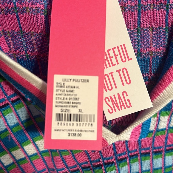 BNWT Lilly Pulitzer Sz XL Avington Sweater - Turquoise Shore Mermaid Stripe - Picture 2 of 5